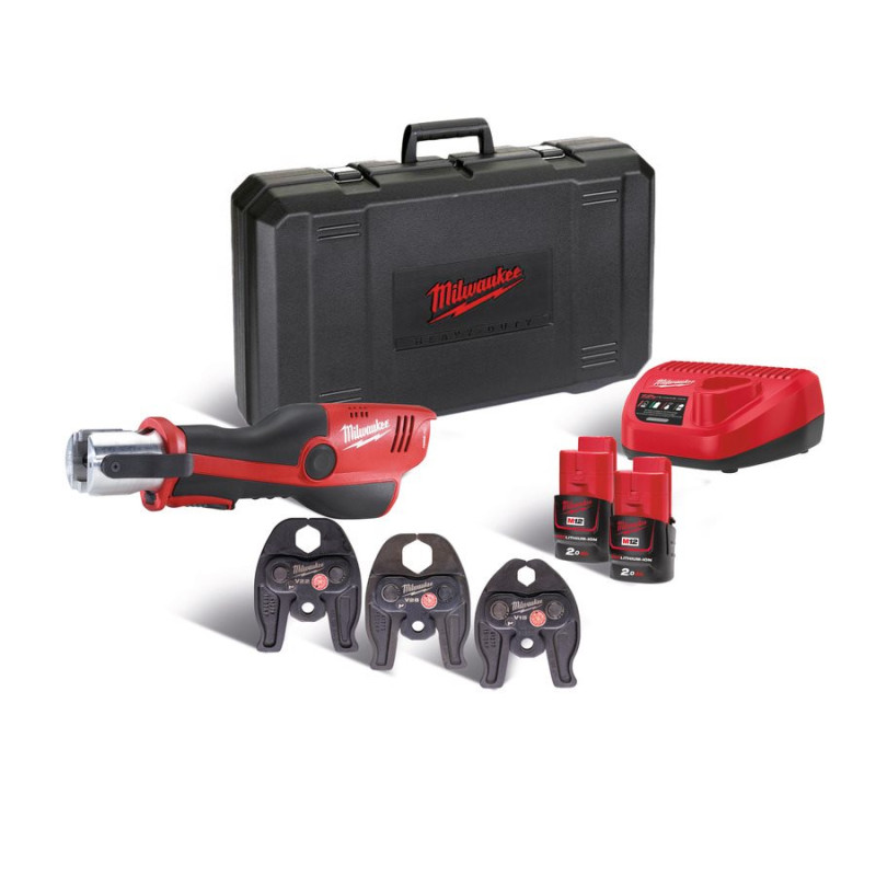 Обжимник гідравлічний акумуляторний для труб MILWAUKEE, M12 HPT-202C V-SET (+зар.пр.,2акумХ2Аг,V-кліщі,кейс)