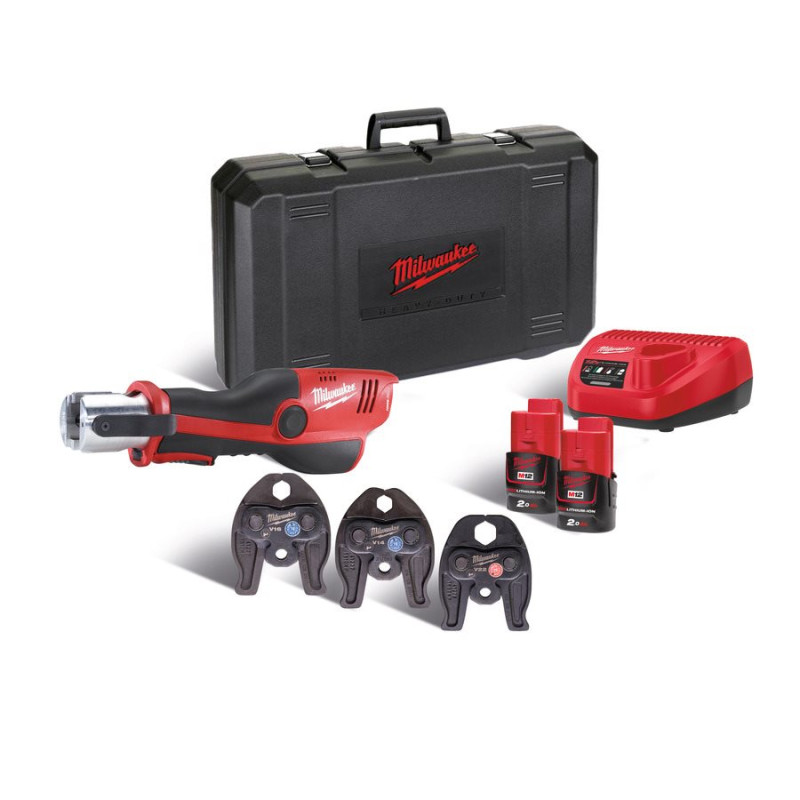 Обжимник гідравлічний акумуляторний для труб MILWAUKEE, M12 HPT-202C V-SET (+зар.пр.,2акумХ2Аг,V-кліщі,кейс)