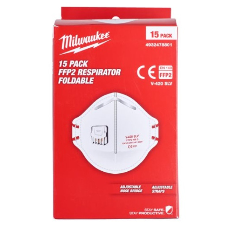 Респиратор складной с клапаном FFP2 (15шт) MILWAUKEE 4932478801