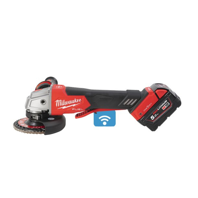 Шліфмашина кутова акумуляторна MILWAUKEE, M18 ONEFSAG125XPDB-502X, Ø125мм (+зар.пр.,2ак.Х 5Аг,HDкейс)