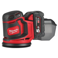 Машина шліфувальна ексцентрикова акумуляторна MILWAUKEE, M18 BOS125-502B, діаметр 125мм (+зар.пр., 2ак.Х5Аг, сумка)