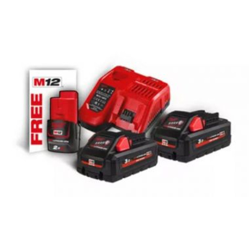 Енергокомплект акумуляторний Li-Ion MILWAUKEE, M18 HNRG-302 (+заряд.пристрій, 2 акум. M18 HB3(3Аг), 1 акум. M12 B2 2А