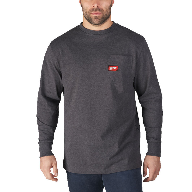 Футболка MILWAUKEE WTLSG-XXL, з карманом та довгим рукавом, сіра, (розмір XXL)