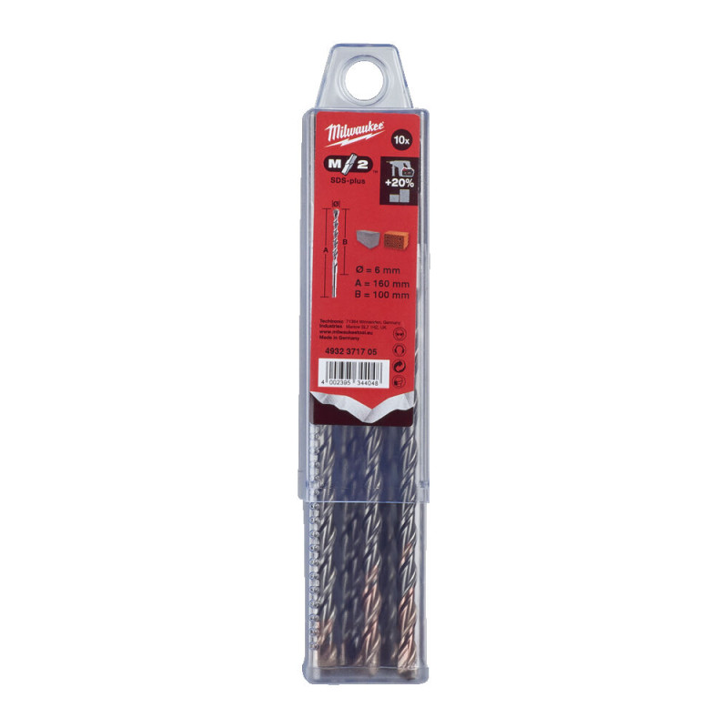 Бур SDS-PLUS M2 MILWAUKEE, діаметр6,0х160х100мм, (10шт) коробка з пластику