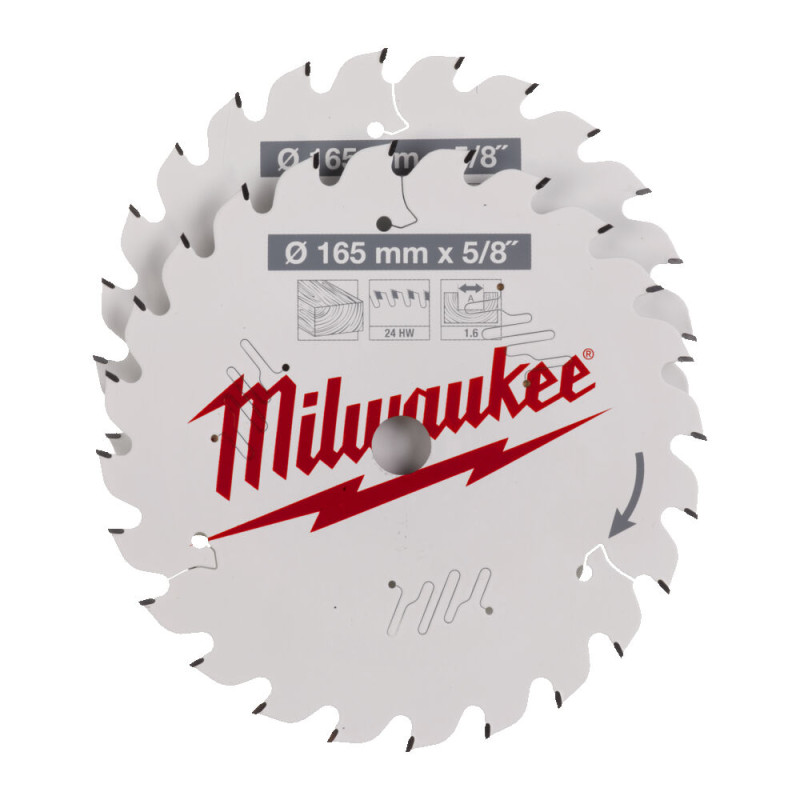 Набір дисків пиляльних MILWAUKEE, діаметр 165х5/8˝х 24зуб. (2шт 4932471311)