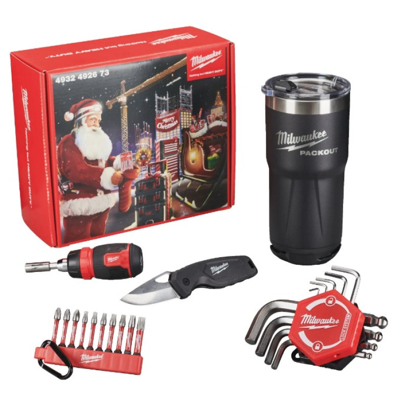 Подарунковий набір інструментів CHRISTMAS PROMO 2023 MILWAUKEE (викрутка, набір біті тримачів з карабіном, шестигранні ключі, ні