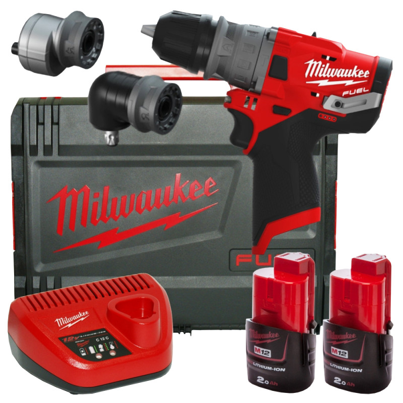 Дриль-шурупокрут з ударом акумуляторний MILWAUKEE, M12 FPDX-202X, 37Нм, (+ заряд.пристрій, 2 акум., HD кейс)