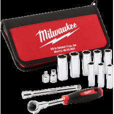 Набір головок метричних 3/8" MILWAUKEE з храповиком, (12шт), в сумці