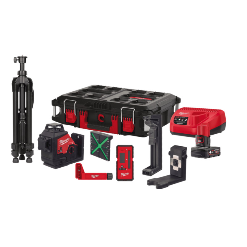 Нівелір лазерний 3D акумуляторний MILWAUKEE, M12 3PLKIT-401P (+зар. прист.,1акум.Х4Аг, кейс PACKOUT)