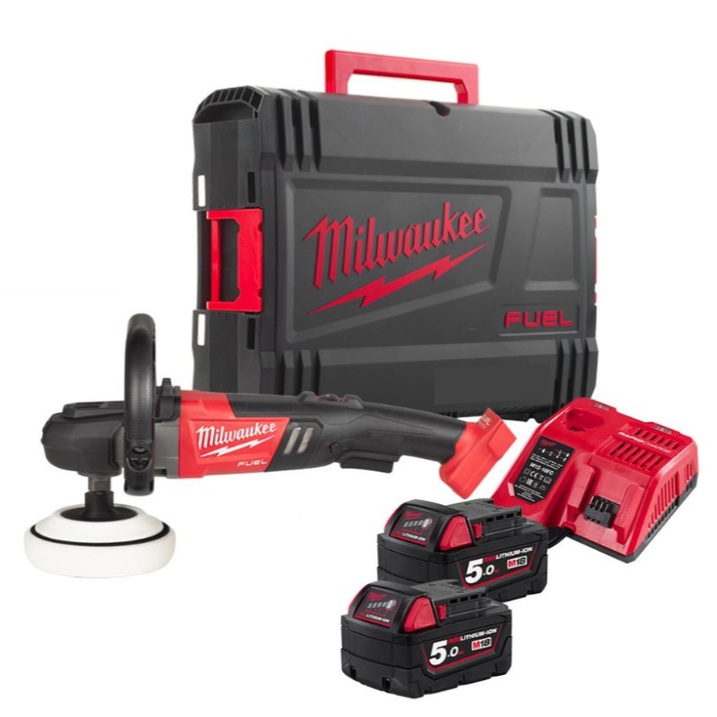 Машина полірувальна кутова акумуляторна MILWAUKEE M18 FAP180-502X, O диска 180мм, (+заряд.пристрій, 2 акум.Х 5Аг, HDкейс)