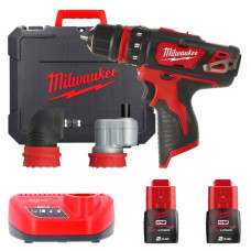 Дриль-шурупокрут акумуляторний MILWAUKEE, M12 BDDXKIT-202C (+ заряд.пристрій, 2 акум.Х 2Аг, 3 насадки, HD кейс)