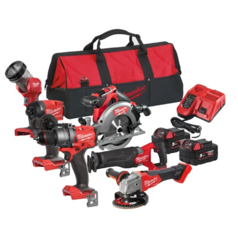 Набір з 6 інструментів акумуляторних безщіткових MILWAUKEE, M18 FPP6G3-502B (зарядний пристрій M12-18 FC, 2 акумулятори М18 В5 5