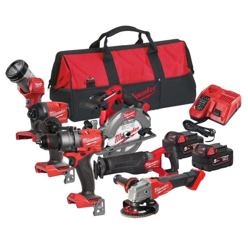 Набір з 6 інструментів акумуляторних безщіткових MILWAUKEE, M18 FPP6G3-502B (зарядний пристрій M12-18 FC, 2 акумулятори М18 В5 5