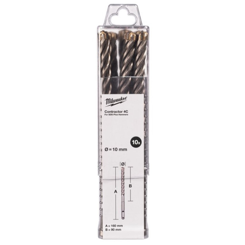 Бур SDS-PLUS 4C Contractor MILWAUKEE, O10х160мм, (10шт)