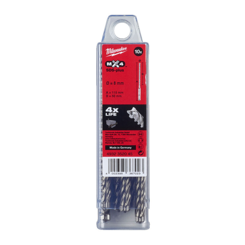 Бур SDS-PLUS MX4 MILWAUKEE, діаметр 8,0х115х50мм, (10шт)