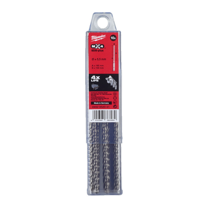 Бур SDS-PLUS MX4 MILWAUKEE, діаметр 5,5х165х100мм, (10шт)