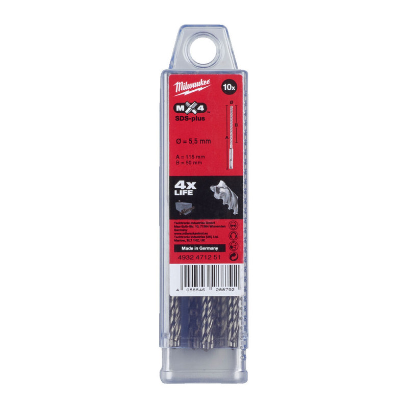 Бур SDS-PLUS MX4 MILWAUKEE, діаметр 5,5х115х50мм, (10шт)