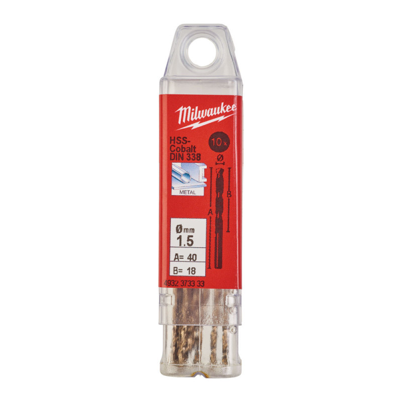 Свердло по металу HSS-Co MILWAUKEE DIN338, діаметр 1,5х40х18мм, (10шт)