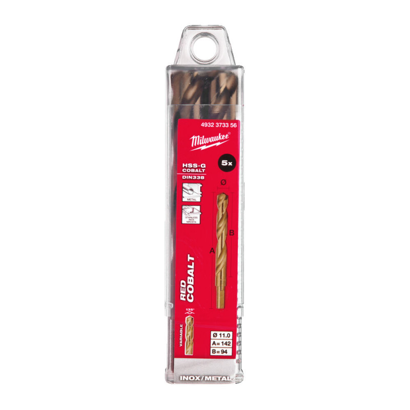 Свердло по металу HSS-Co MILWAUKEE, DIN338, діаметр 11,0х142х94мм, (5шт)