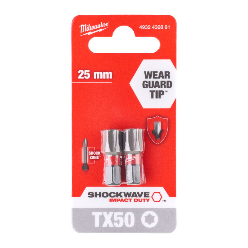 Біта SHOCKWAVE MILWAUKEE, TX50, 25мм, (2шт)