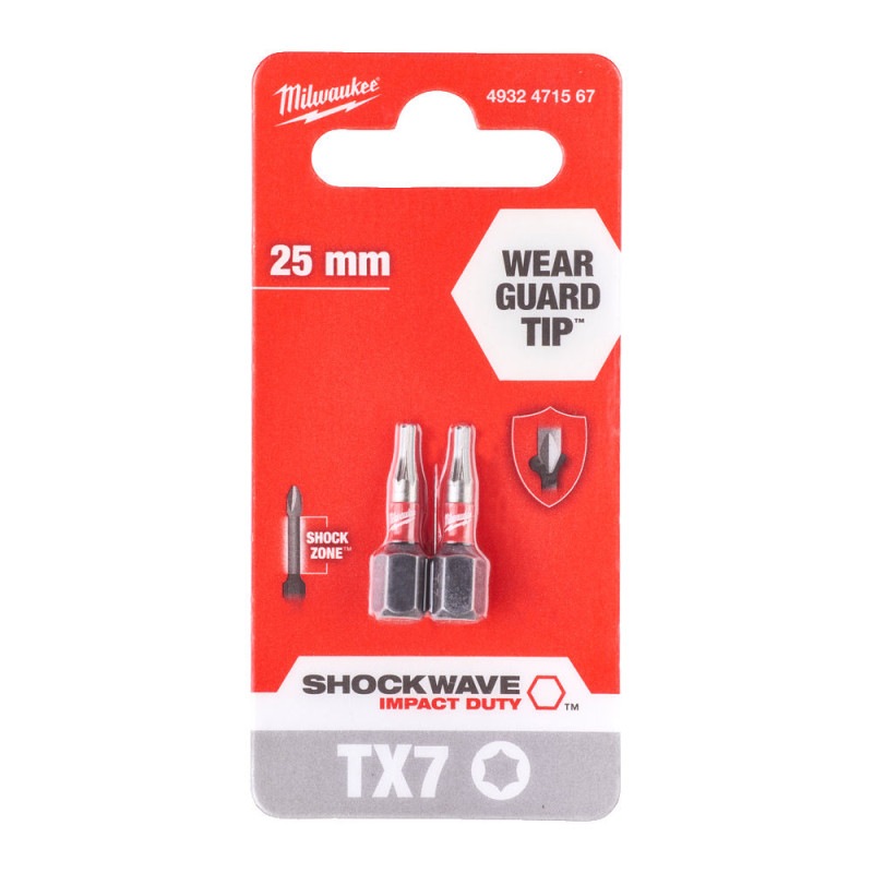 Біта SHOCKWAVE MILWAUKEE, TX7, 25мм, (2шт)