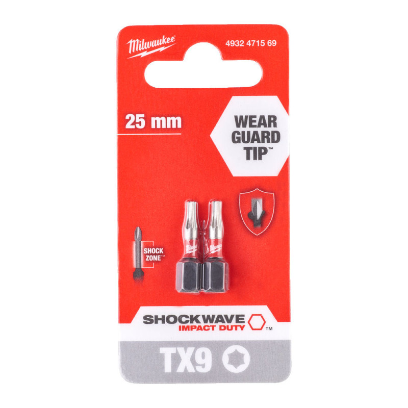 Біта SHOCKWAVE MILWAUKEE, TX9, 25мм, (2шт)