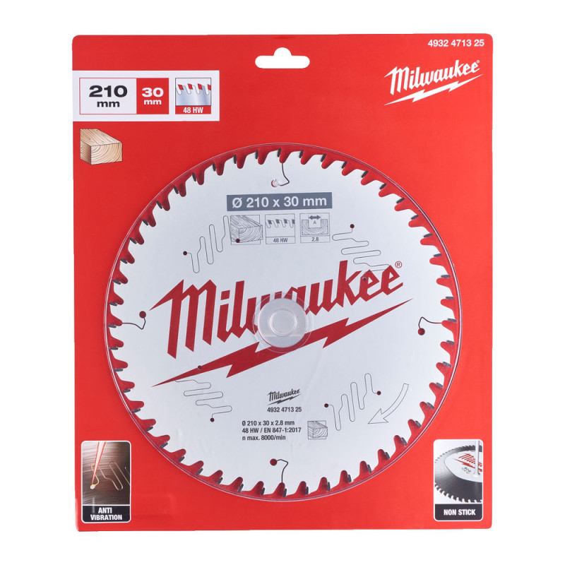 Диск пиляльний по дереву PFTE THIN KERF MILWAUKEE, діаметр 210х30х2,8мм, 48 зуб.