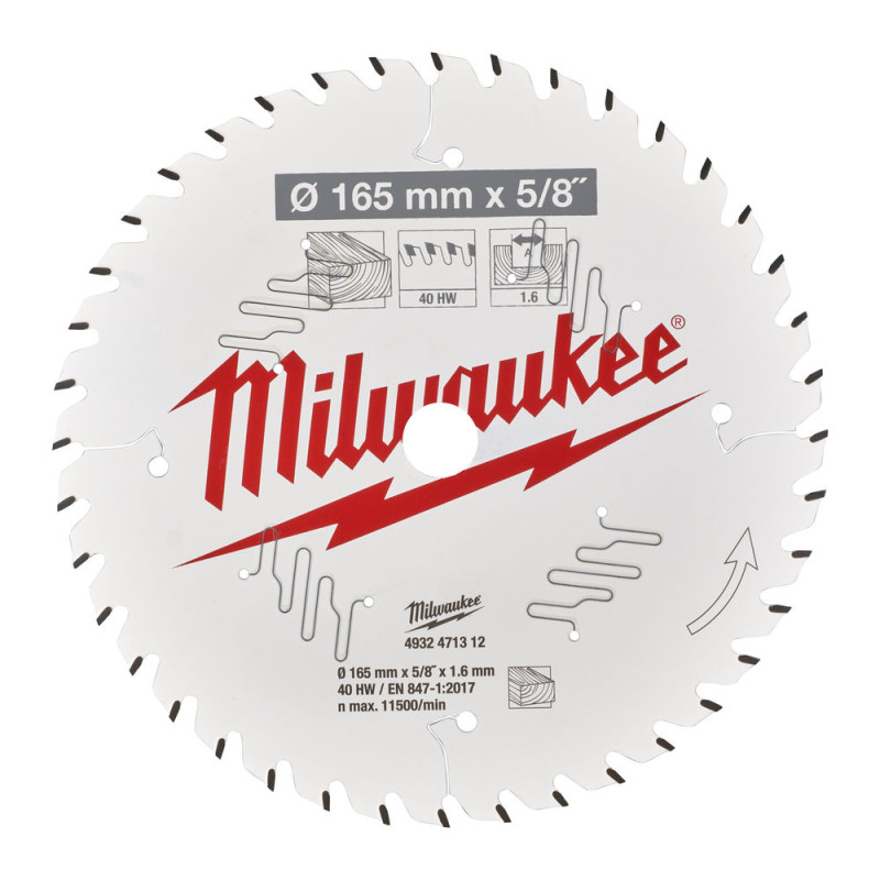 Диск пиляльний по дереву PFTE MILWAUKEE, діаметр 165х15,87х1,6мм, 40 зуб.