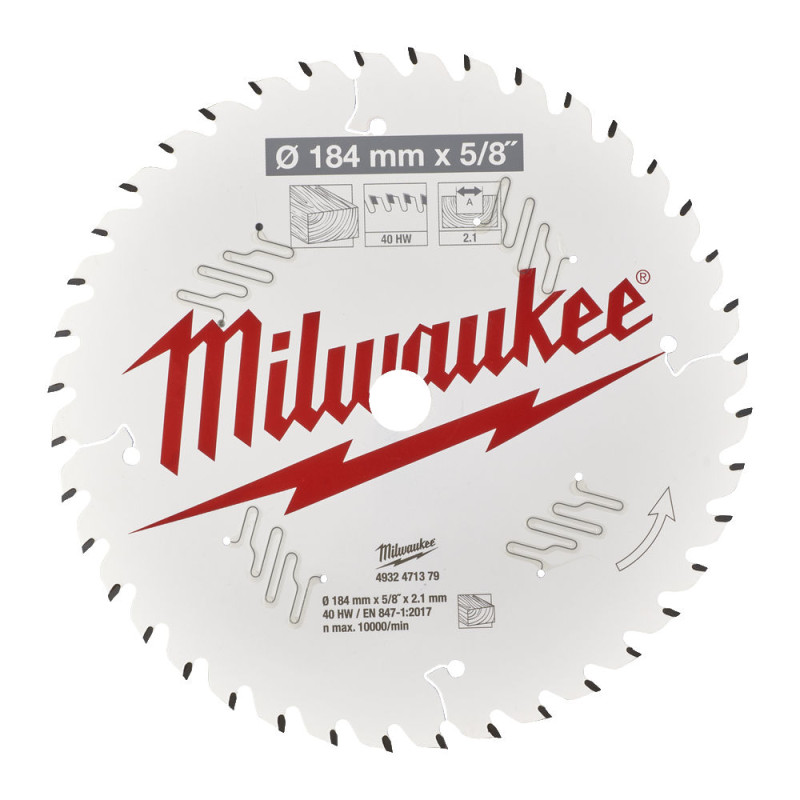 Диск пиляльний по дереву PFTE THIN KERF MILWAUKEE, діаметр 184х5/8"х2,1мм, 40 зуб.