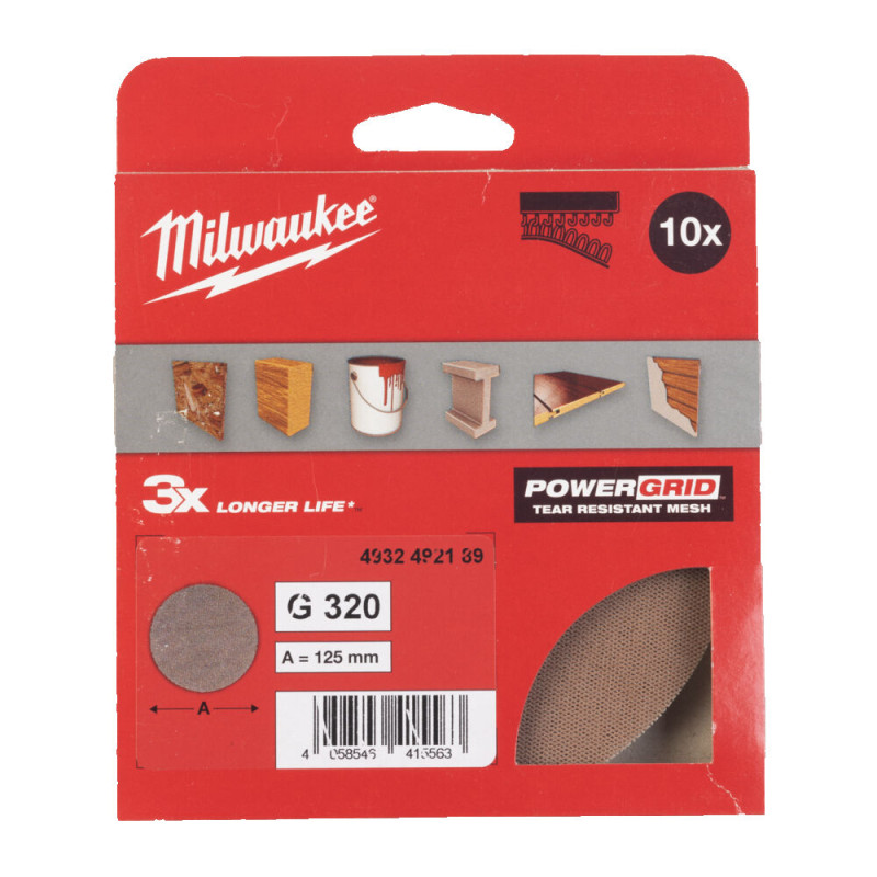 Сітка шліфувальна PG Mesh HL MILWAUKEE, Ø125мм, зерно 320, (10шт)