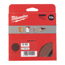 Шліфувальний папір MILWAUKEE Ø125/8 HL, зерно 80, (10шт)
