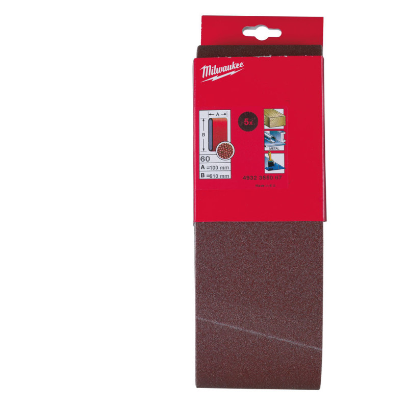Стрічка шліфувальна MILWAUKEE, 100х610мм, зерно 60 (5шт)