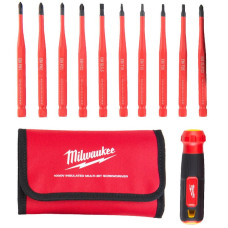 Набір прецезійних викруток VDE MILWAUKEE 10-в-1 (ручка VDE + 10 біт VDE, текстильний чохол)
