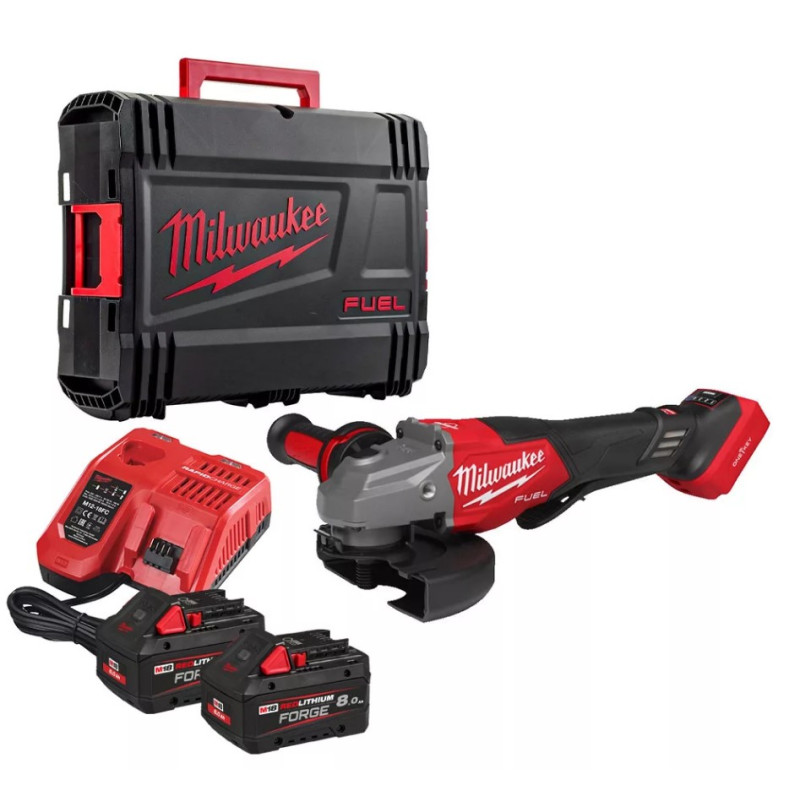 Шліфмашина кутова акумуляторна MILWAUKEE, M18 FHSAGO125VXPDB2-802X, діаметр 125мм (зарядний пристрій, 2акум. Х 8 Аг, HDкейс)