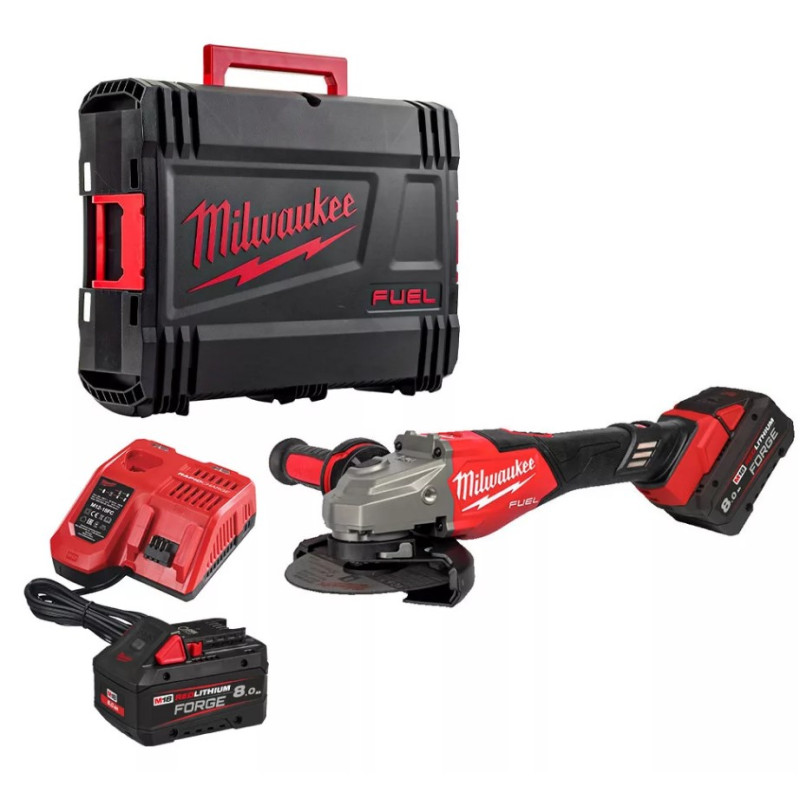 Шліфмашина кутова акумуляторна MILWAUKEE, M18 FHSAG125XB2-802X, діаметр 125мм (зарядний пристрій, 2акум. Х 8 Аг, HDкейс)