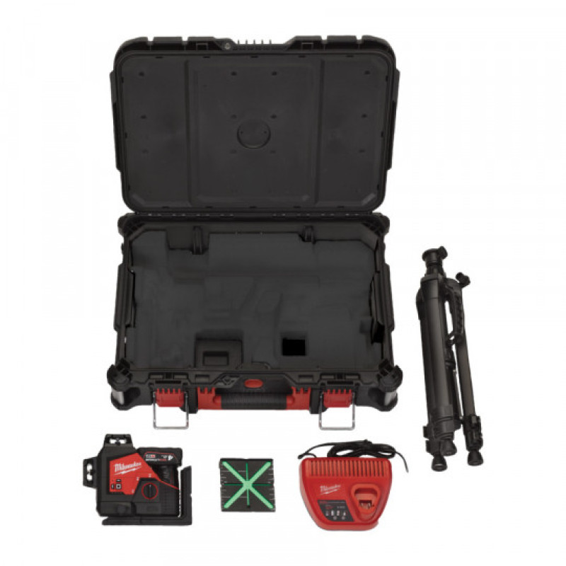 Нівелір лазерний акумуляторний 3D MILWAUKEE, M12 3PLSKIT-401P (ЗП + 1ак.Х4Аг + обладнання + PACKOUT)