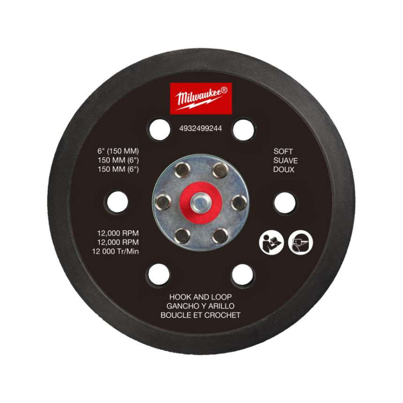 Підошва шліфувальна MILWAUKEE FROSBPSH150, O150мм, 6 отв. для M12 FROS (м'яка з ліпучкою )