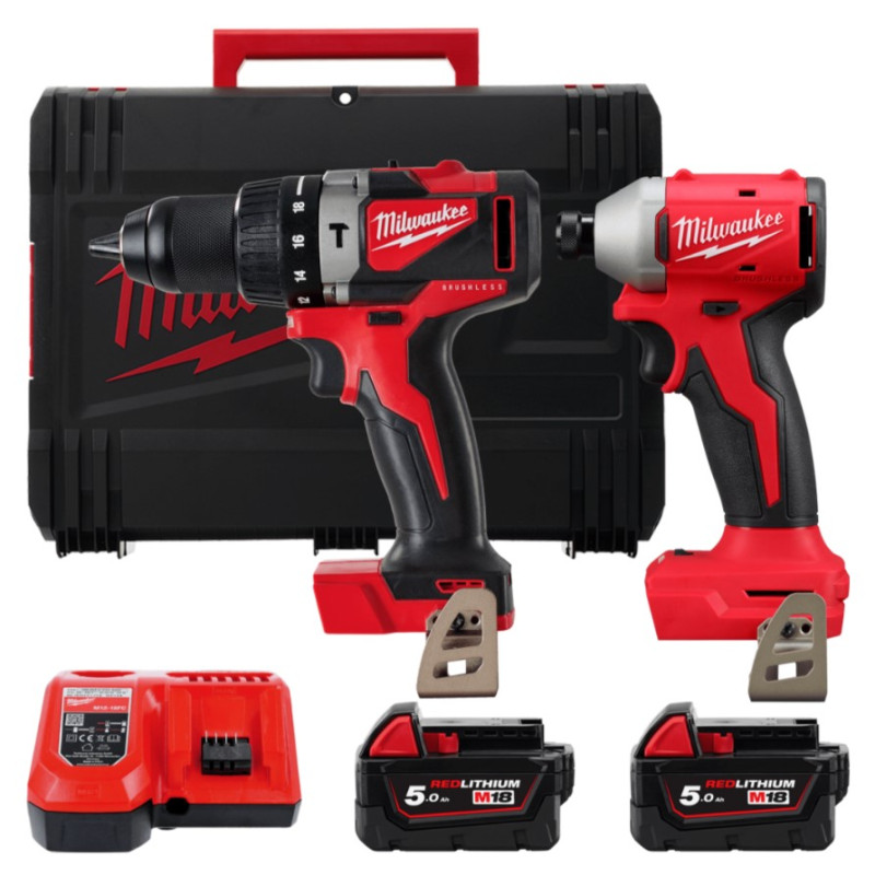 Набір з 2 інструментів акумуляторних безщіткових M18 BLPP2A3-502X (зарядний пристрій M12-18 FC, 2 акумулятори М18 В5 5Аг, M18 BL