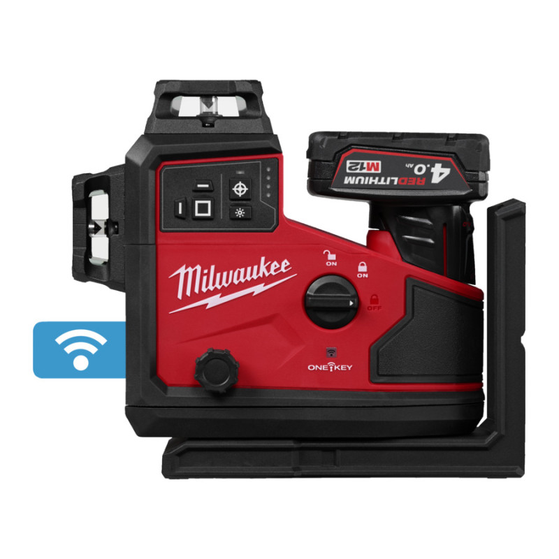 Нівелир лазерний акумуляторний 3D MILWAUKEE M12 A3PLO-401C  (360˚, зелений промінь) (ЗУ+1ак.Х4Аг+кейс)