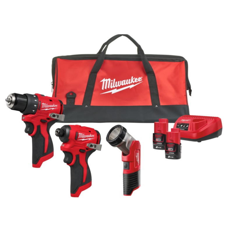 Набір з 3 акумуляторних інструментів M12 BLPP3A-202B (дрилі-шурупокрути BLDDRC,BLIDRC, ліхтар TLED,ЗУ+2акк.Х2Ач+сумка)