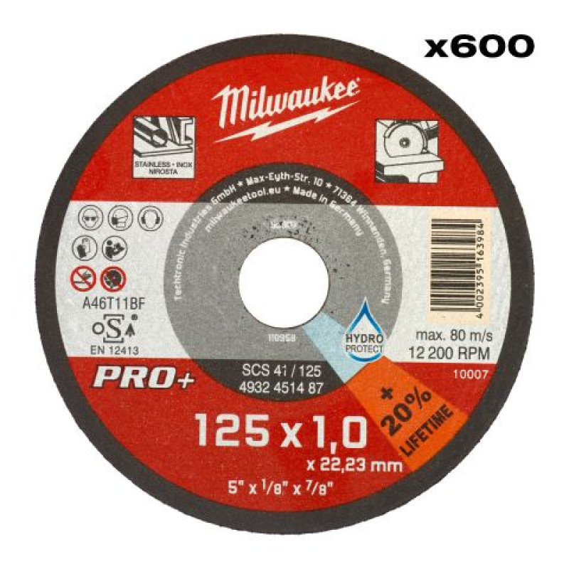 Диск відрізний по металу MILWAUKEE, SCS 41/125х1 PRO+, діам. 125мм (600шт)