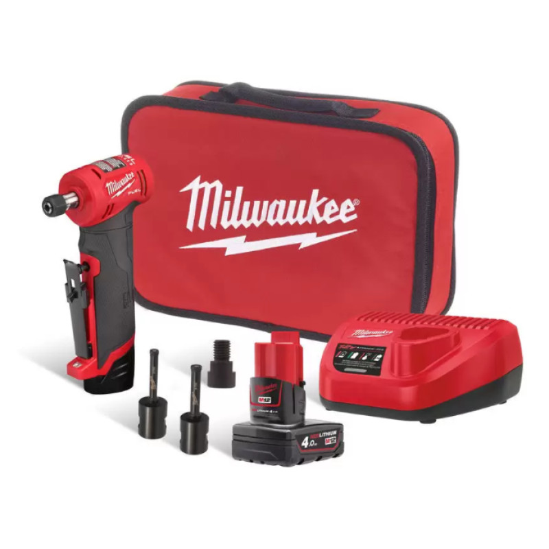 Шліфмашина кутова цангова акумуляторна MILWAUKEE M12 FDGA-422BA, (зарядний пристрій, аккумулятори М12 2 Аг та 4Аг , перехідник,