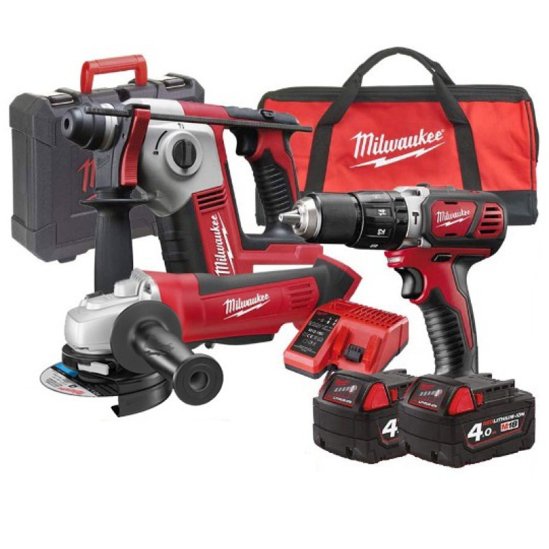 Набір інструментів акумуляторних MILWAUKEE, M18 BPP3A-402B - KIT COMPOSTO DA: (зарядний пристрій M12-18FC, 2 акумулятори M18 B4